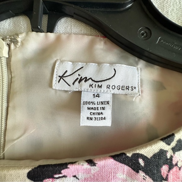 Kim Rogers Dress Womens 14 Pink Black Floral Linen Shift Sheath Classic Office - Picture 9 of 12
